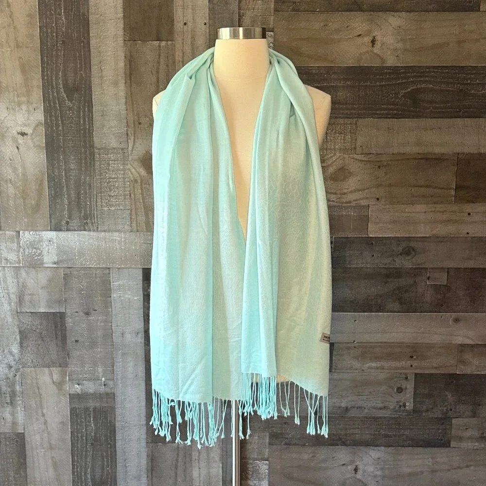 Pashmina blue scarf cashmrer silk feminine shawl pastel paisley euro summer